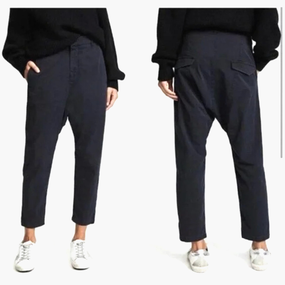 Nili Lotan 6 Gray Paris Pants Drop Crotch Slouchy Cotton Crop Washed Black